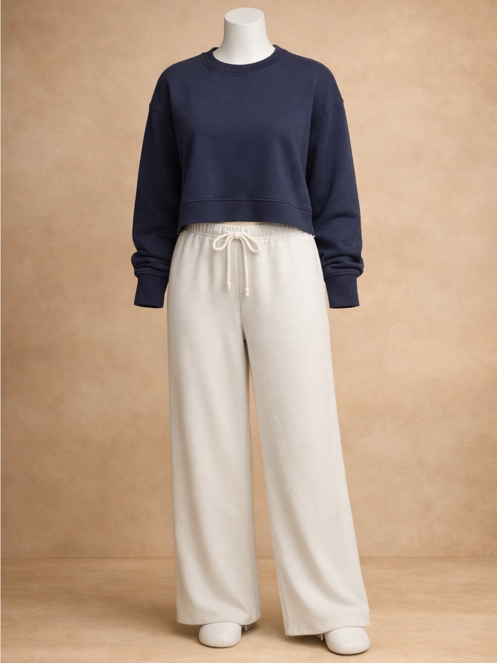 XL Set - Bailey 44 Navy Sweatshirt with Pink Rose White Lounge Pants